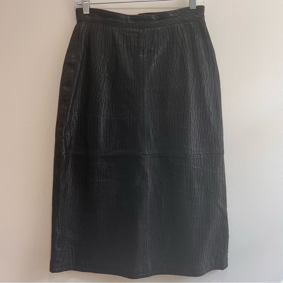 Gandalf Dresses & Skirts - Gandalf Vintage 1970s 100% Leather Textured Midi Skirt, Black A-line Slit, 10